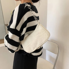 Casual Corduroy Shoulder Bag for Women Travel Portable Handbag
