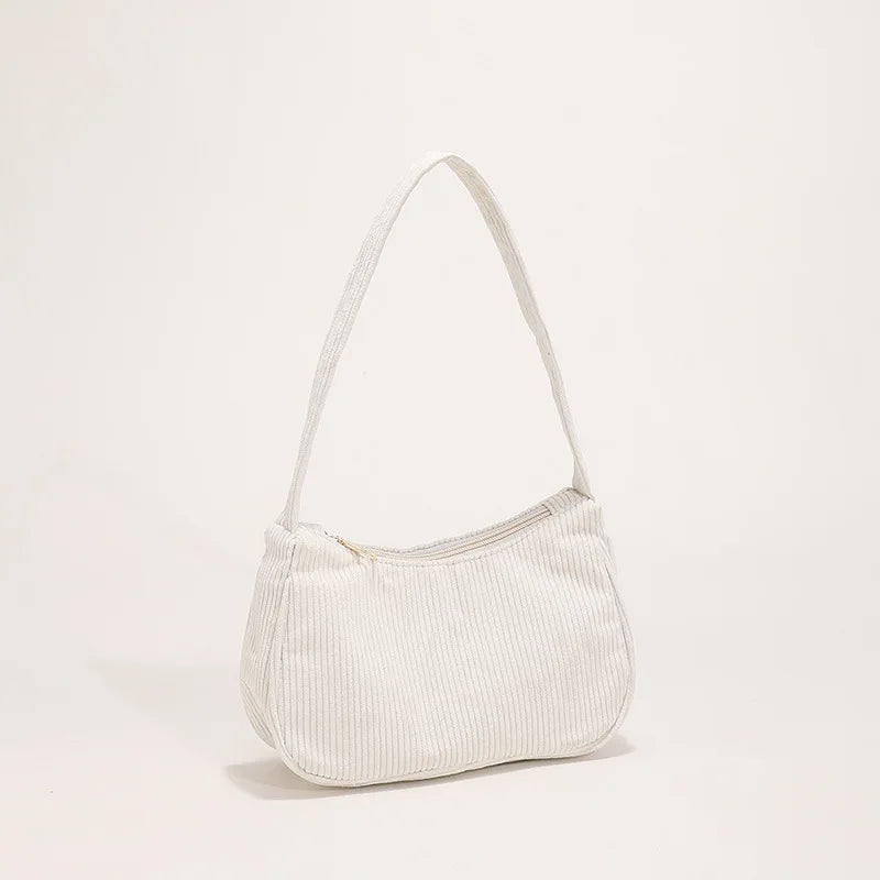 Casual Corduroy Shoulder Bag for Women Travel Portable Handbag