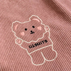 Corduroy Cartoon Embroidery Shoulder Bag for Women Students Travel