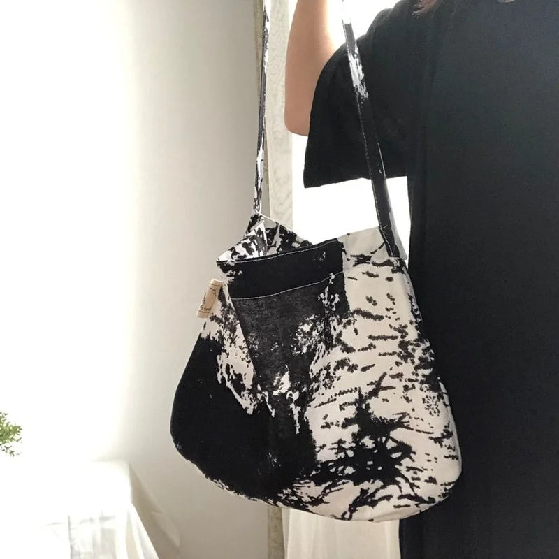Women Shoulder Bags Cotton Large Capacity Tie-dye Printing Casual Totes
