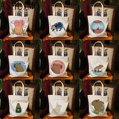 Capybara Print Shoulder Bag Canvas Tote Shopping Eco Beach Cartoon Large