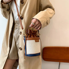 Women Shoulder Bags Cylinder PU Leather Bucket Crossbody Bag Casual Drawstring H