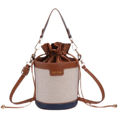 Women Shoulder Bags Cylinder PU Leather Bucket Crossbody Bag Casual Drawstring H