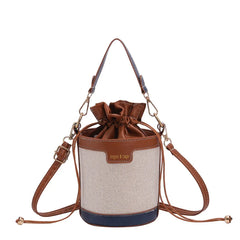 Women Shoulder Bags Cylinder PU Leather Bucket Crossbody Bag Casual Drawstring H