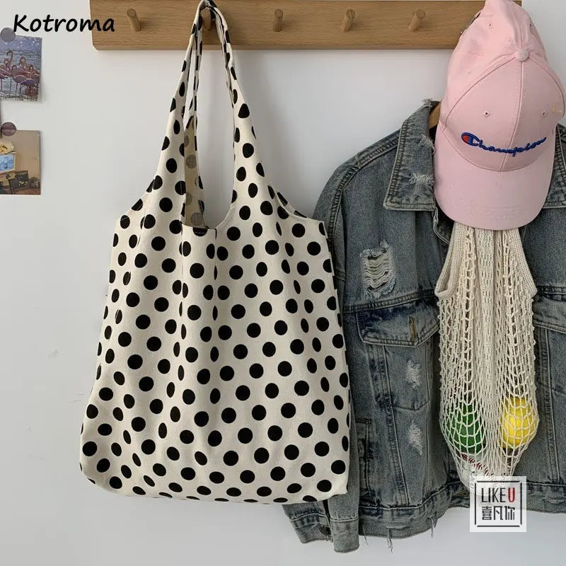 Women Shoulder Bags Dot Large Capacity Canvas Bag Shopping Daily All-match Retro