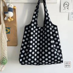 Women Shoulder Bags Dot Large Capacity Canvas Bag Shopping Daily All-match Retro