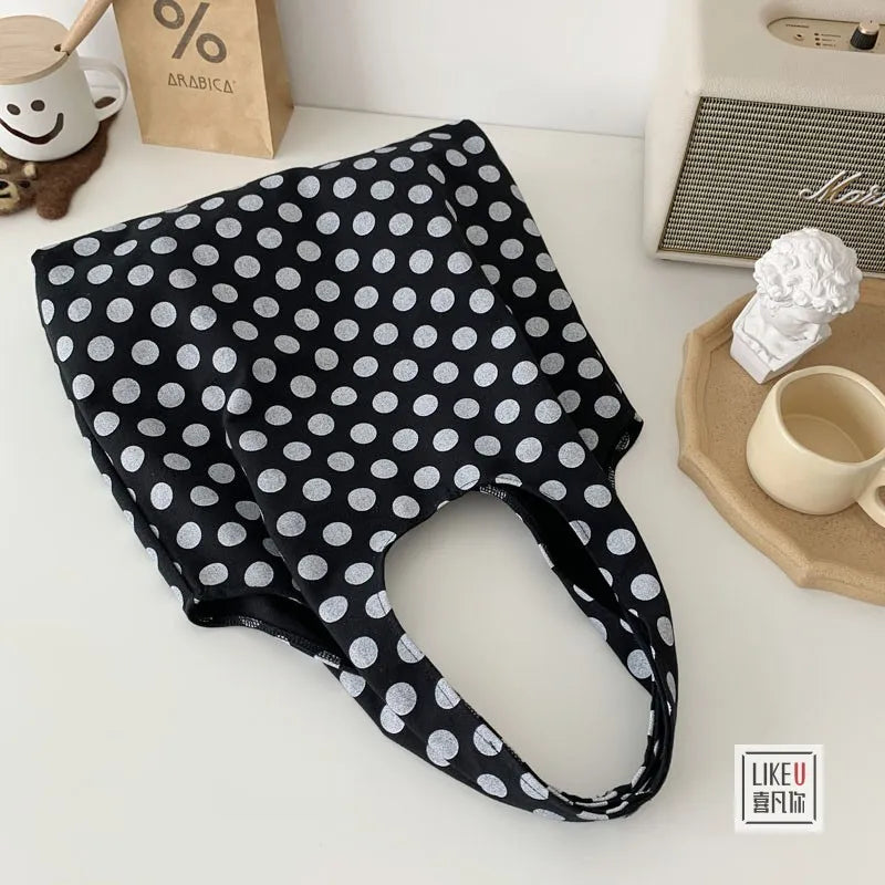 Women Shoulder Bags Dot Large Capacity Canvas Bag Shopping Daily All-match Retro