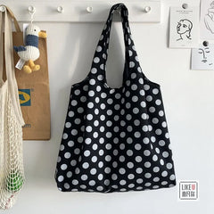 Women Shoulder Bags Dot Large Capacity Canvas Bag Shopping Daily All-match Retro