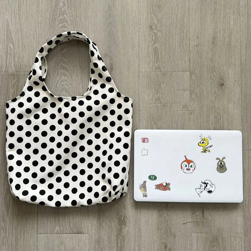 Women Shoulder Bags Dot Large Capacity Canvas Bag Shopping Daily All-match Retro