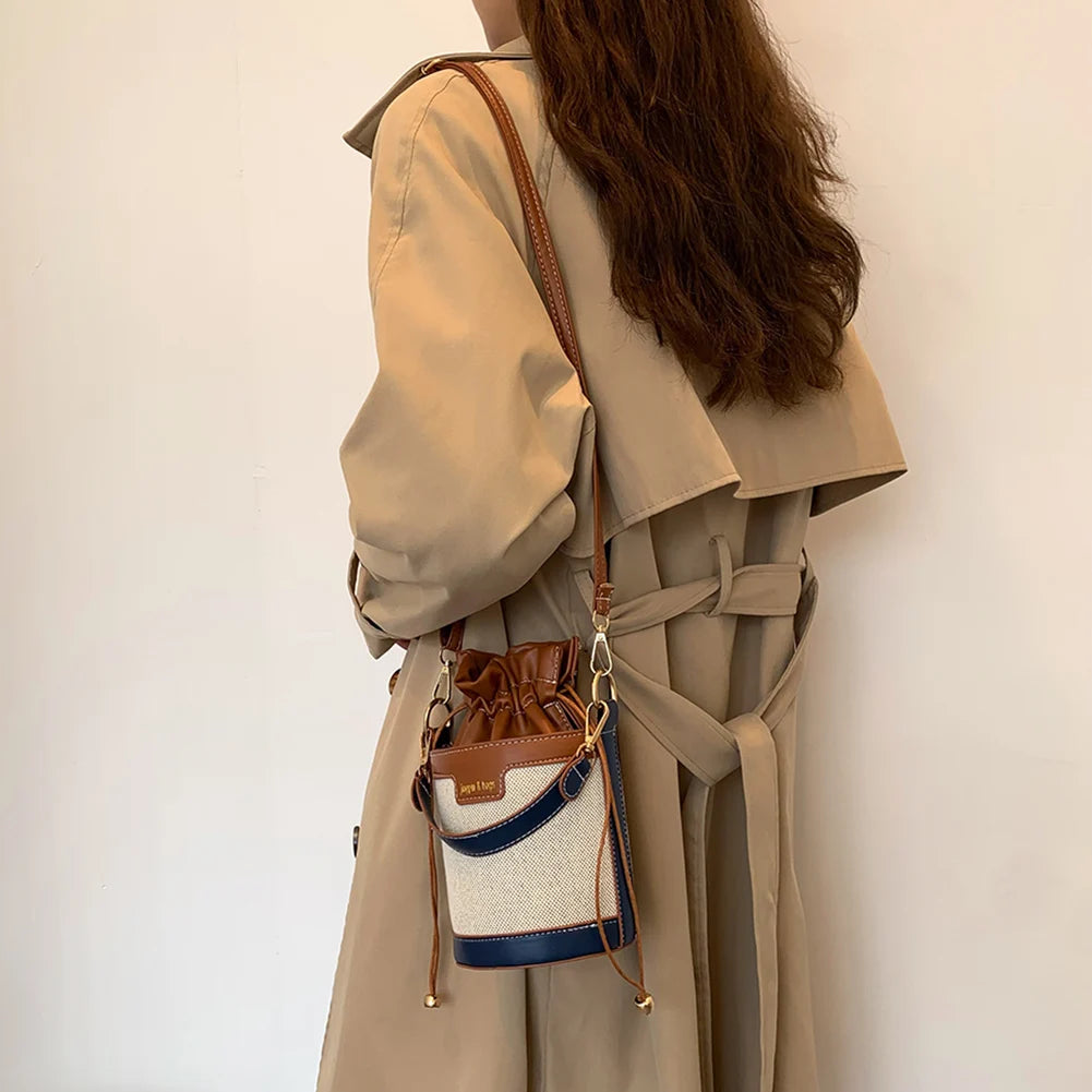 Women Shoulder Bags PU Leather Messenger Bag Drawstring Casual Crossbody Bags