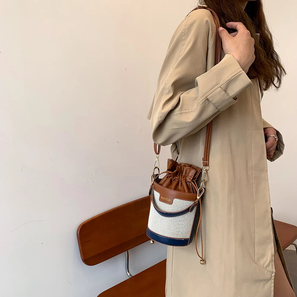 Women Shoulder Bags PU Leather Messenger Bag Drawstring Casual Crossbody Bags