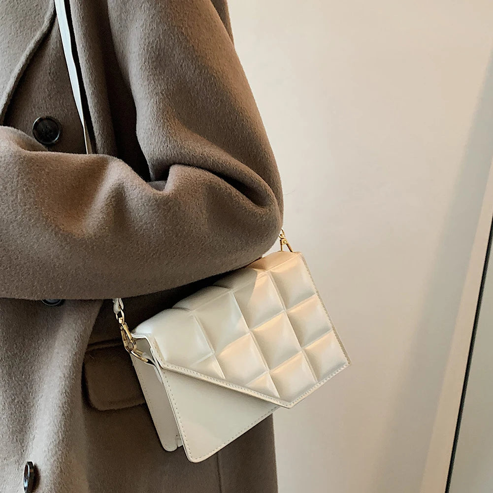 Checker PU Leather Shoulder Bag for Women