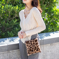 Leopard Pattern Messenger Bag Plush Shopping Bags for Lady