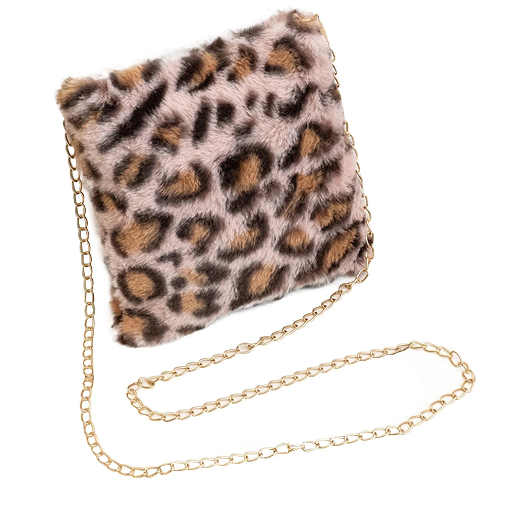 Leopard Pattern Messenger Bag Plush Shopping Bags for Lady