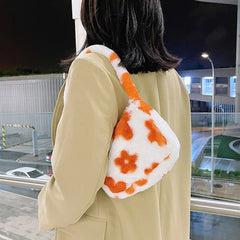 Fluffy Flower Pattern Shoulder Bag