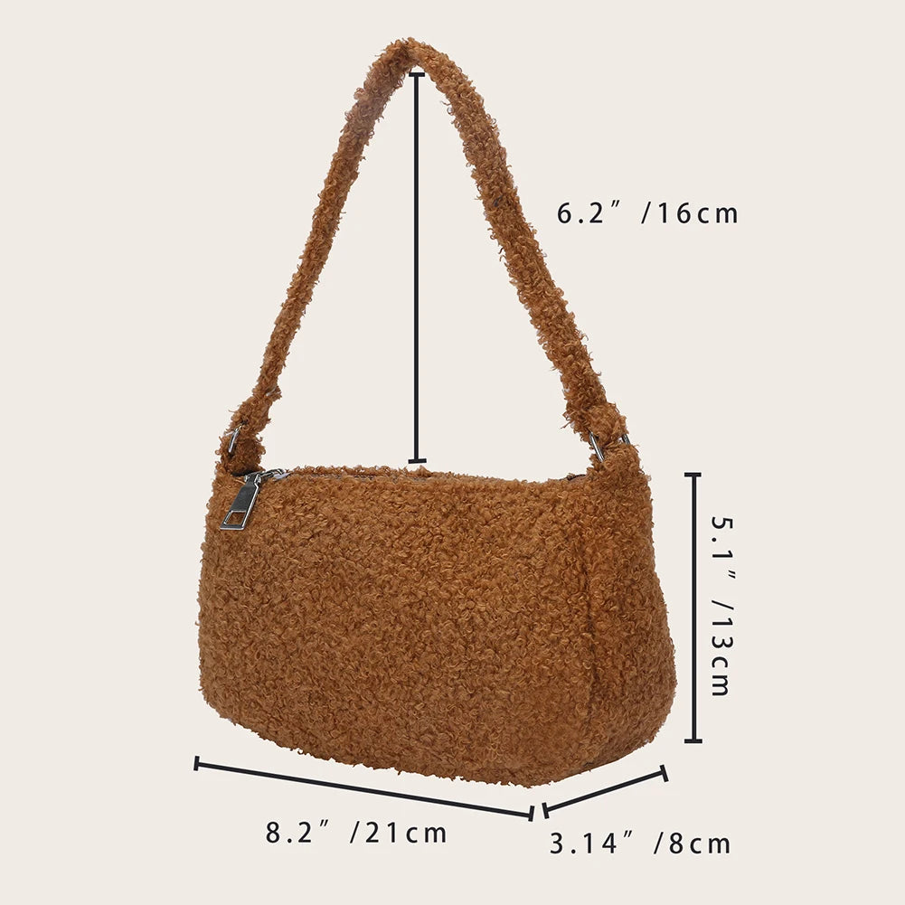 Fluffy Solid Women Shoulder Bag Warm Large Tote Plush Underarm Bag