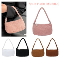 Fluffy Solid Women Shoulder Bag Warm Large Tote Plush Underarm Bag