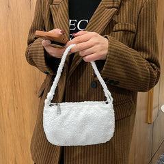 Fluffy Solid Women Shoulder Bag Warm Large Tote Plush Underarm Bag