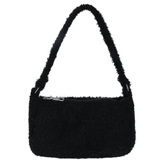 Fluffy Solid Women Shoulder Bag Warm Large Tote Plush Underarm Bag