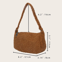 Fluffy Solid Women Shoulder Bag Warm Large Tote Plush Underarm Bag