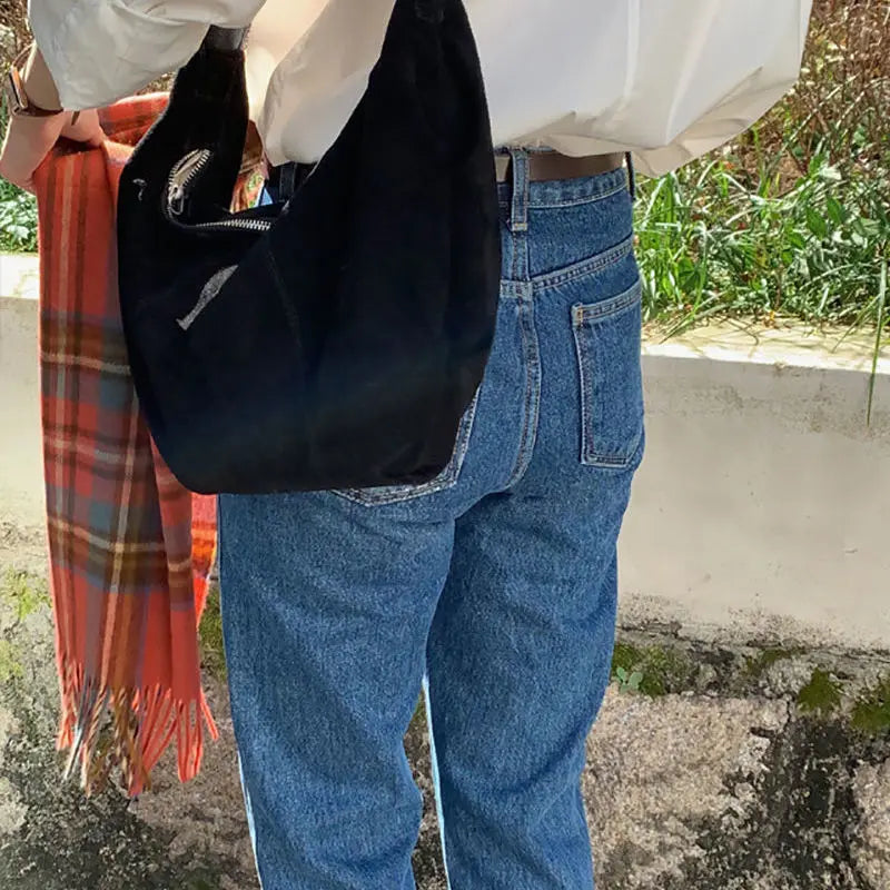 Vintage Frosted Shoulder Bag Classic Underarm Large Capacity