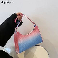 Gradient Zipper Women Shoulder Bag Crocodile Pattern Handbag