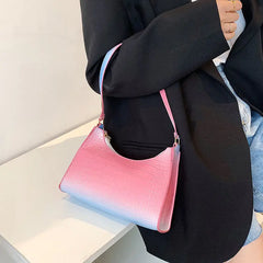 Gradient Zipper Women Shoulder Bag Crocodile Pattern Handbag