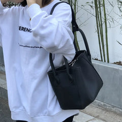 Korean-style Large Capacity Shoulder Bag Top-handle Bucket Bag PU Leather