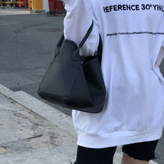 Korean-style Large Capacity Shoulder Bag Top-handle Bucket Bag PU Leather