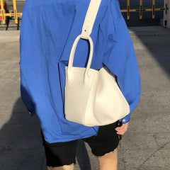 Korean-style Large Capacity Shoulder Bag Top-handle Bucket Bag PU Leather