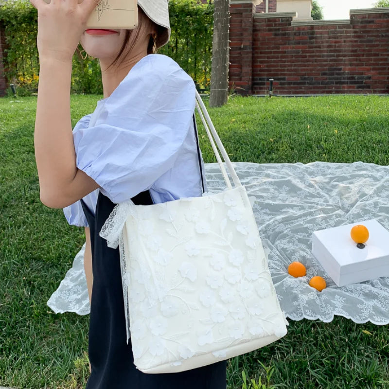 Sweet Lace Floral Shoulder Bag with Ribbons