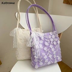 Sweet Lace Floral Shoulder Bag with Ribbons