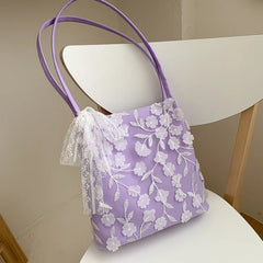 Sweet Lace Floral Shoulder Bag with Ribbons