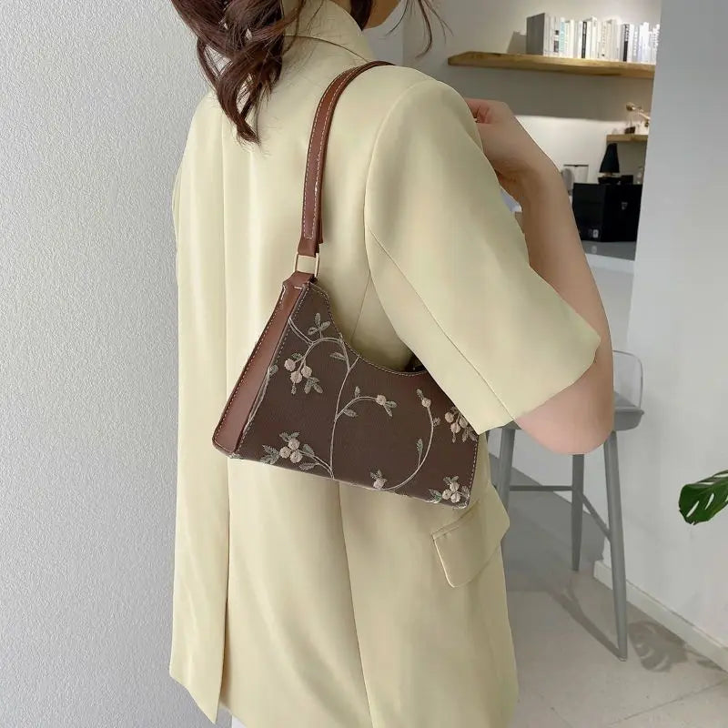 Lace Floral Shoulder Bag Square Handbag PU Leather Zipper All-match