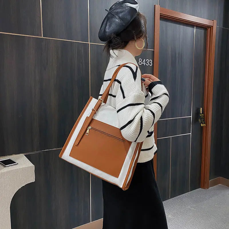 Women Shoulder Bags Large Capacity Patchwork Casual Tote Shopping Bags