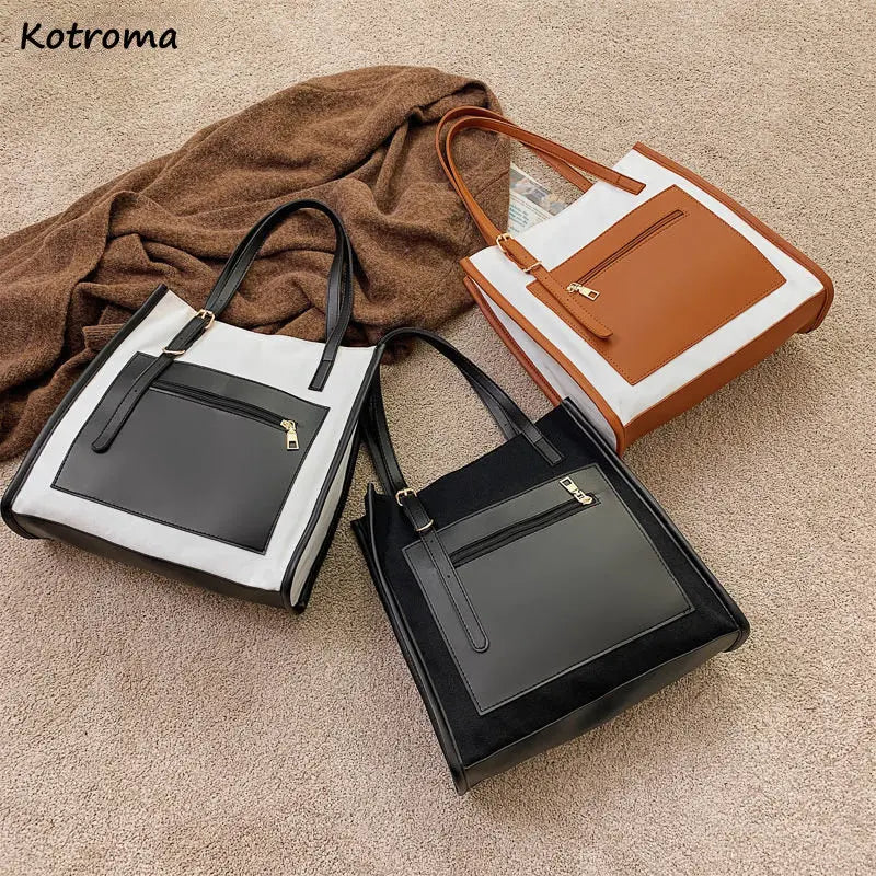 Women Shoulder Bags Large Capacity Patchwork Casual Tote Shopping Bags