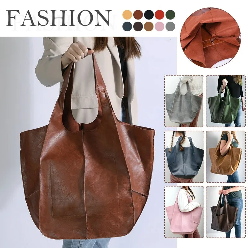 Large Capacity Women Shoulder Bag Soft PU Leather Handbag Totes Shopping Bag