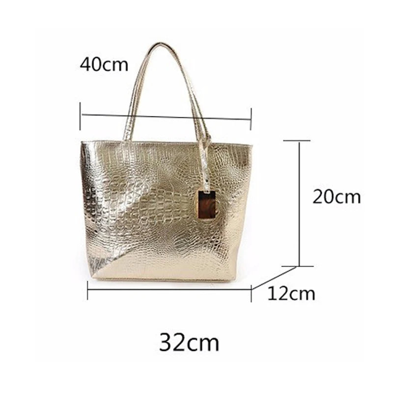 Crocodile Shoulder Bag PU Leather Female Tote Silver Handbag