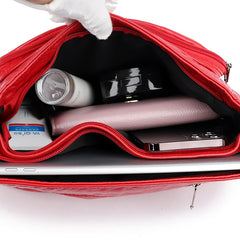 Pleated Leather Shoulder Bag Large Capacity Crossbody Messenger Bag
