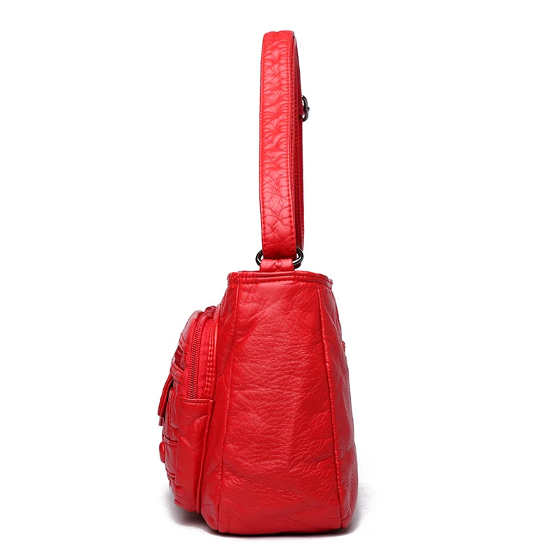 Pleated Leather Shoulder Bag Large Capacity Crossbody Messenger Bag