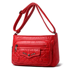 Pleated Leather Shoulder Bag Large Capacity Crossbody Messenger Bag