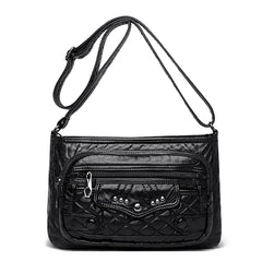Pleated Leather Shoulder Bag Large Capacity Crossbody Messenger Bag