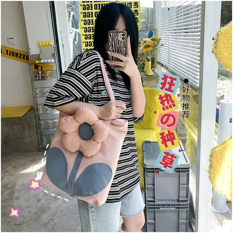 Floral Style Large Women Shoulder Bags Nylon Tote Handbags