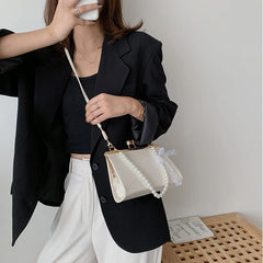 Women Shoulder Bag PU Leather Lace Pearls Handbag Cross-body
