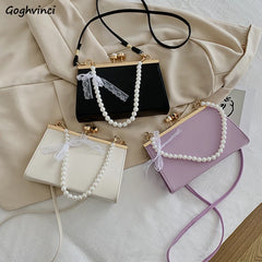 Women Shoulder Bag PU Leather Lace Pearls Handbag Cross-body