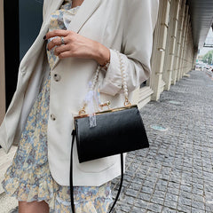 Women Shoulder Bag PU Leather Lace Pearls Handbag Cross-body