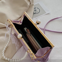Women Shoulder Bag PU Leather Lace Pearls Handbag Cross-body