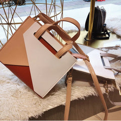 Women Shoulder Bags PU Leather Patchwork Stylish Big Capacity Flaps Handle