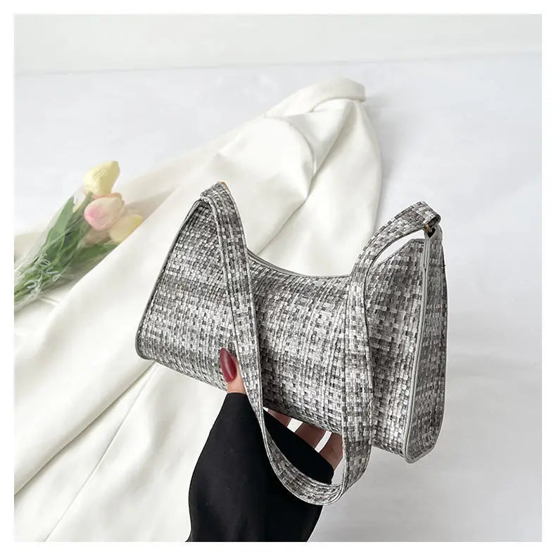 Women Shoulder Bags PU Leather Zipper Underarm Handbags Ins Panelled OL French C