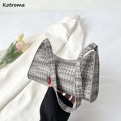 Women Shoulder Bags PU Leather Zipper Underarm Handbags Ins Panelled OL French C